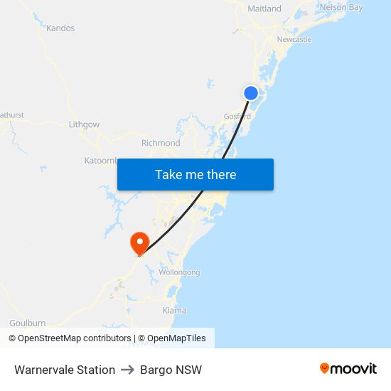 Warnervale Station to Bargo NSW map