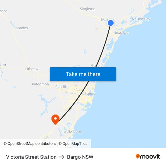 Victoria Street Station to Bargo NSW map