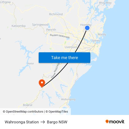 Wahroonga Station to Bargo NSW map
