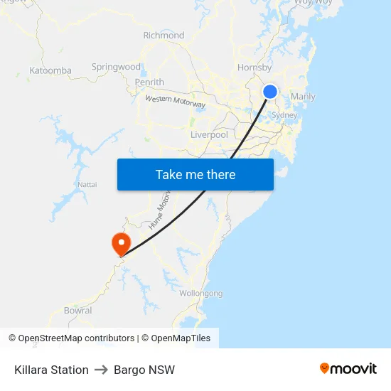 Killara Station to Bargo NSW map