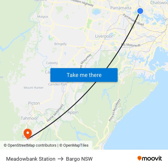 Meadowbank Station to Bargo NSW map