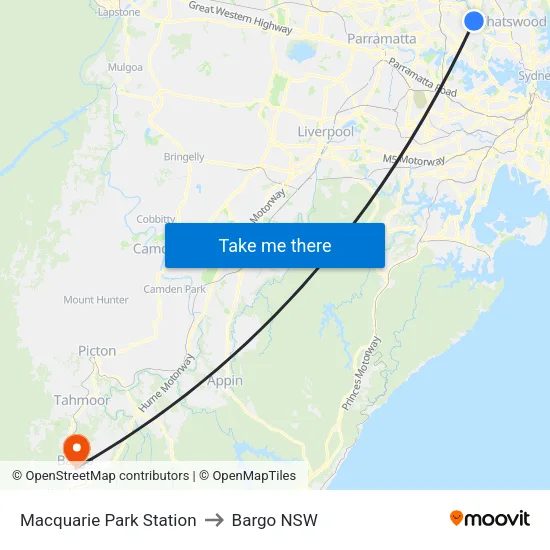 Macquarie Park Station to Bargo NSW map