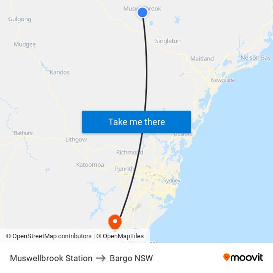 Muswellbrook Station to Bargo NSW map