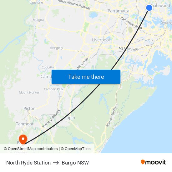 North Ryde Station to Bargo NSW map