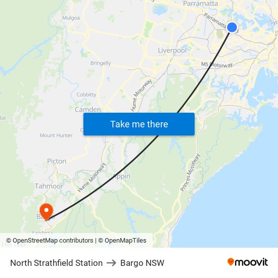 North Strathfield Station to Bargo NSW map