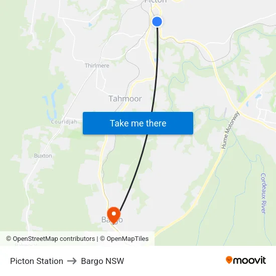 Picton Station to Bargo NSW map