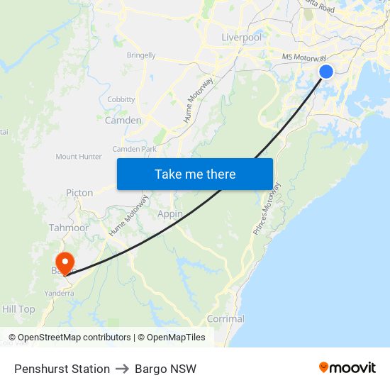 Penshurst Station to Bargo NSW map