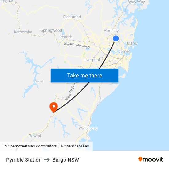 Pymble Station to Bargo NSW map