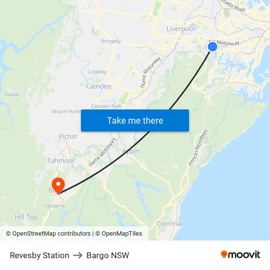 Revesby Station to Bargo NSW map