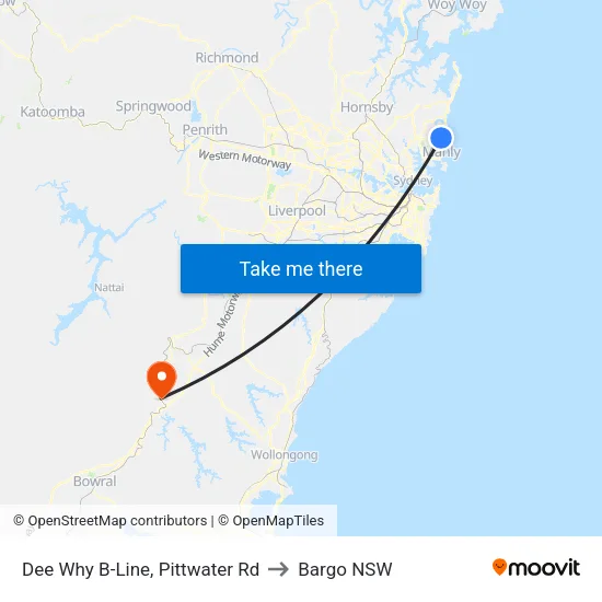 Dee Why B-Line, Pittwater Rd to Bargo NSW map