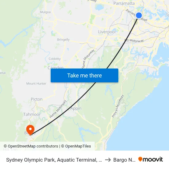 Sydney Olympic Park, Aquatic Terminal, Stand 1A to Bargo NSW map