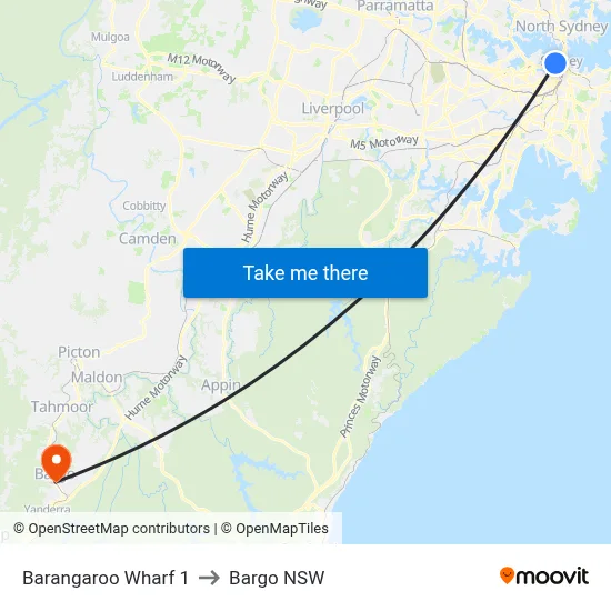 Barangaroo Wharf 1 to Bargo NSW map