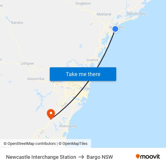 Newcastle Interchange Station to Bargo NSW map