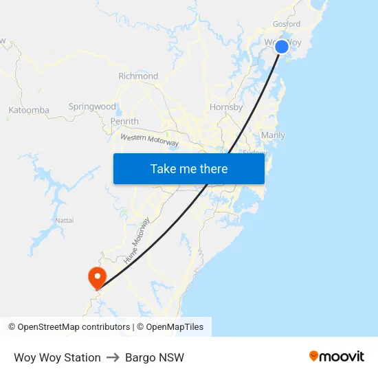 Woy Woy Station to Bargo NSW map