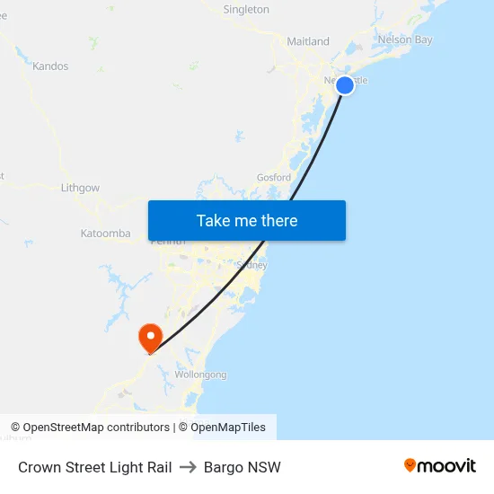 Crown Street Light Rail to Bargo NSW map
