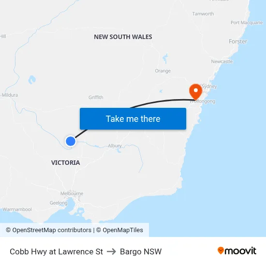 Cobb Hwy at Lawrence St to Bargo NSW map
