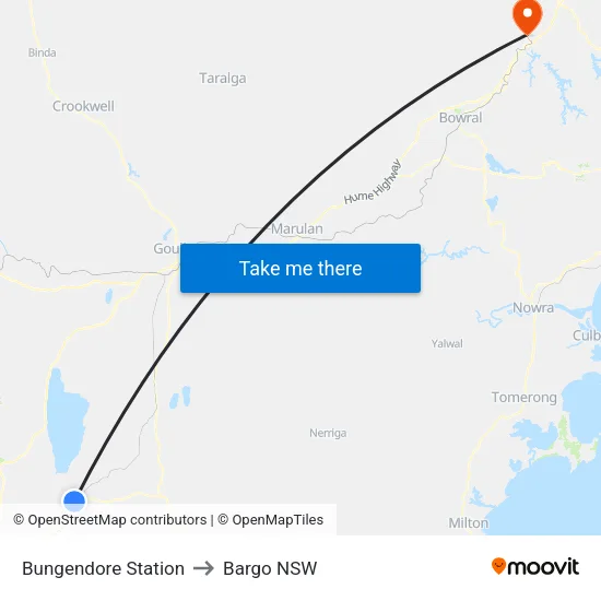 Bungendore Station to Bargo NSW map
