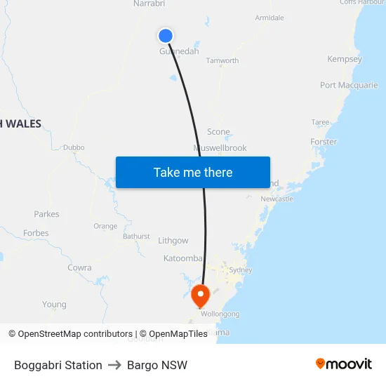 Boggabri Station to Bargo NSW map