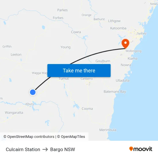 Culcairn Station to Bargo NSW map