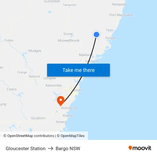 Gloucester Station to Bargo NSW map