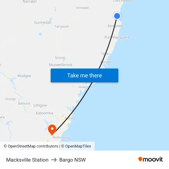 Macksville Station to Bargo NSW map