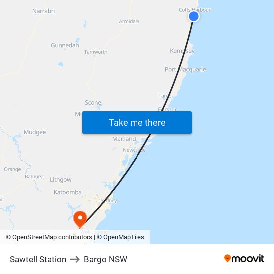 Sawtell Station to Bargo NSW map