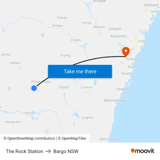 The Rock Station to Bargo NSW map