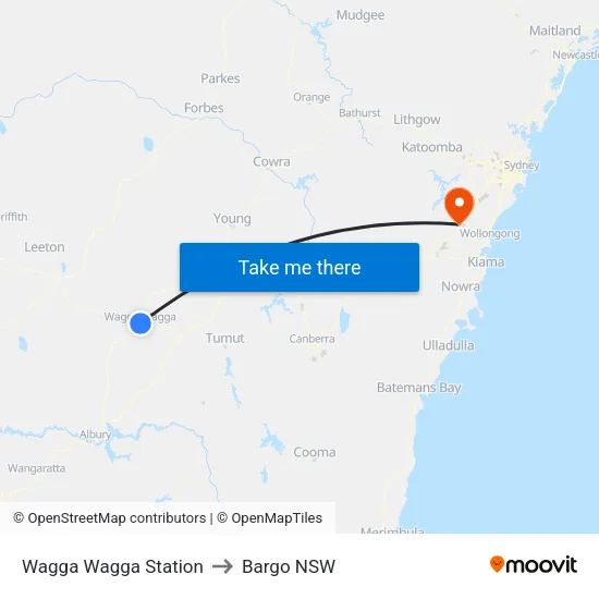 Wagga Wagga Station to Bargo NSW map