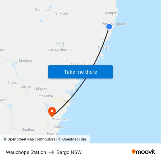 Wauchope Station to Bargo NSW map
