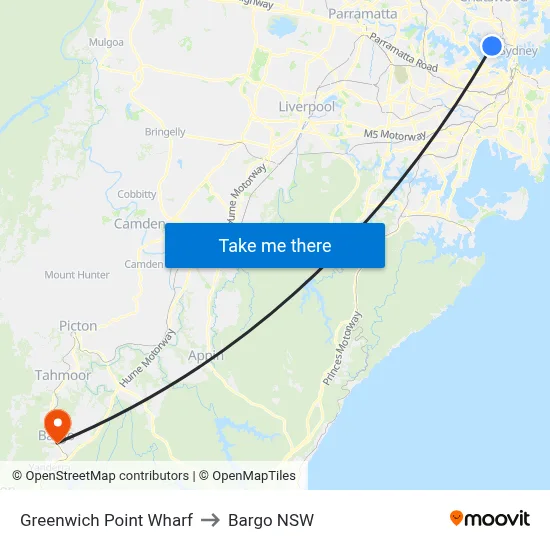 Greenwich Point Wharf to Bargo NSW map