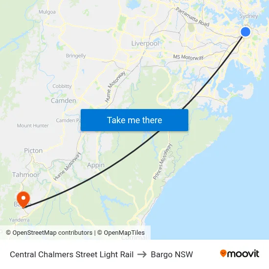Central Chalmers Street Light Rail to Bargo NSW map