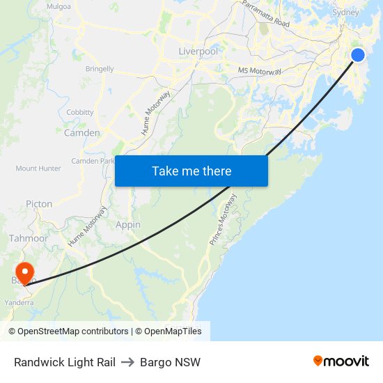 Randwick Light Rail to Bargo NSW map