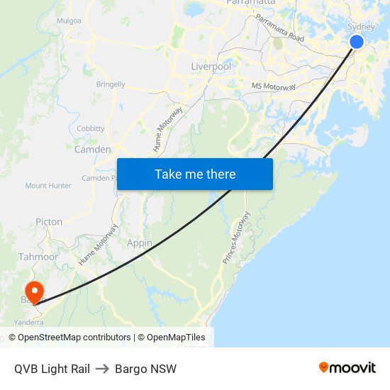 QVB Light Rail to Bargo NSW map