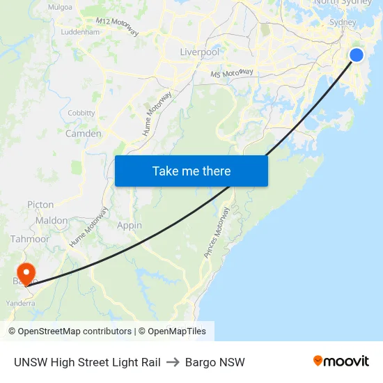 UNSW High Street Light Rail to Bargo NSW map