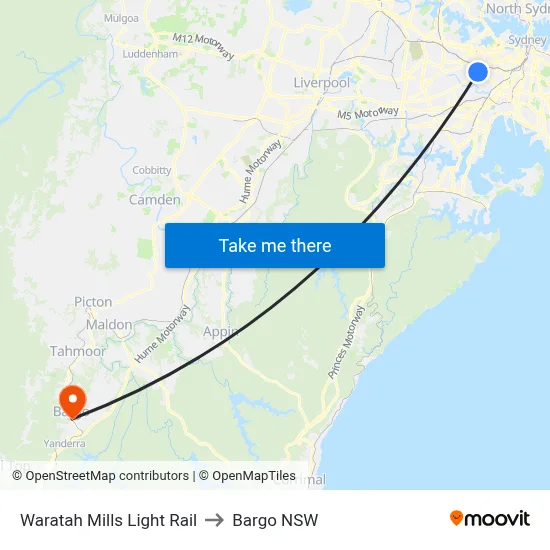 Waratah Mills Light Rail to Bargo NSW map