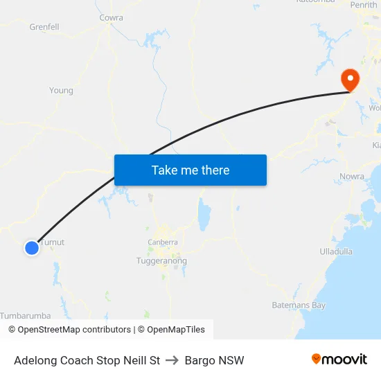 Adelong Coach Stop Neill St to Bargo NSW map