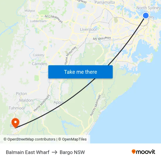 Balmain East Wharf to Bargo NSW map