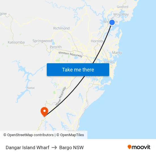 Dangar Island Wharf to Bargo NSW map