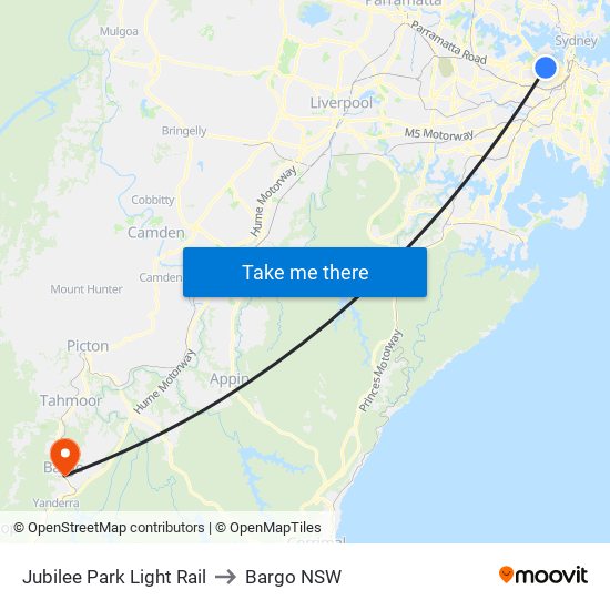 Jubilee Park Light Rail to Bargo NSW map
