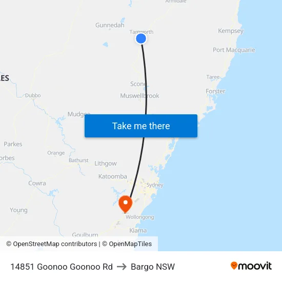 14851 Goonoo Goonoo Rd to Bargo NSW map