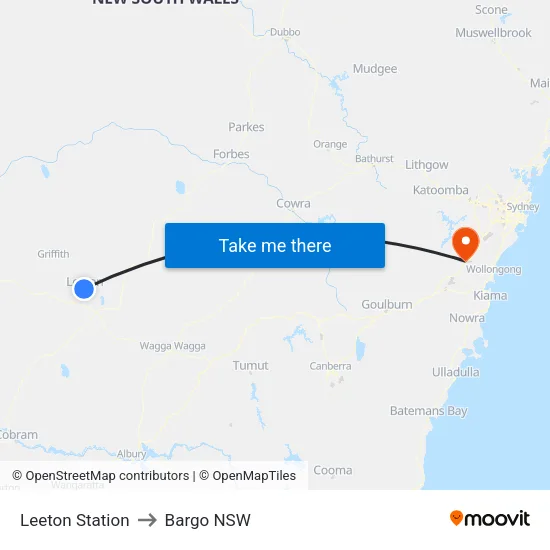 Leeton Station to Bargo NSW map
