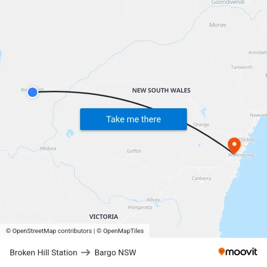 Broken Hill Station to Bargo NSW map