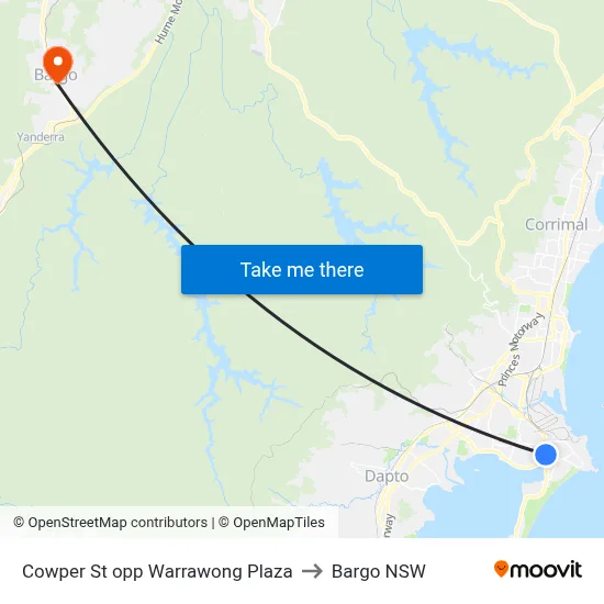 Cowper St opp Warrawong Plaza to Bargo NSW map