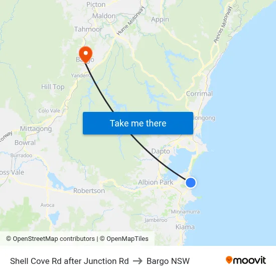 Shell Cove Rd after Junction Rd to Bargo NSW map