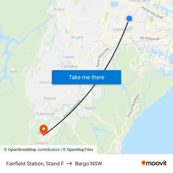 Fairfield Station, Stand F to Bargo NSW map