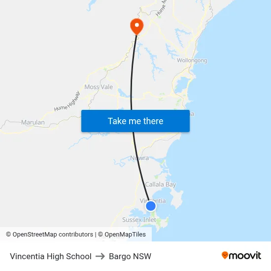 Vincentia High School to Bargo NSW map