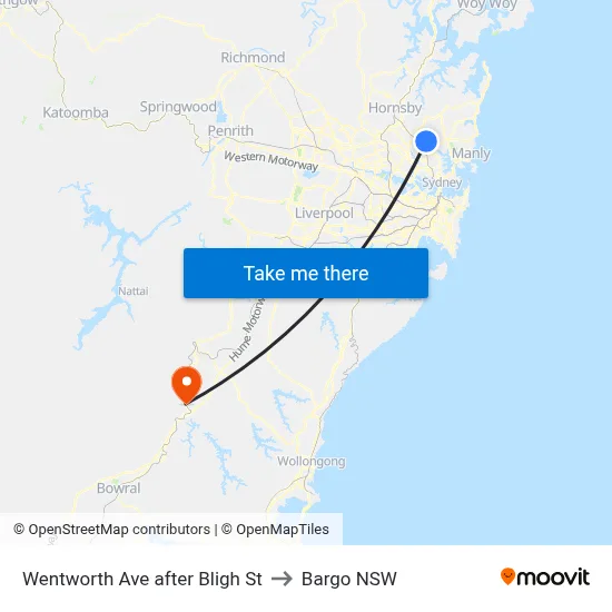 Wentworth Ave after Bligh St to Bargo NSW map