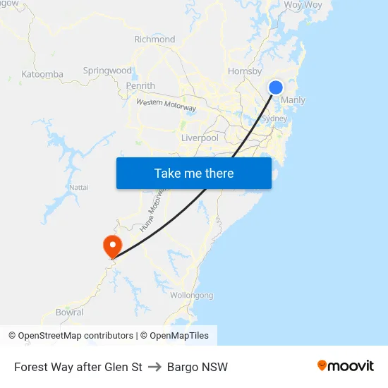 Forest Way after Glen St to Bargo NSW map