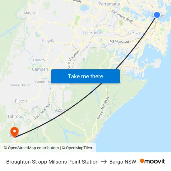 Broughton St opp Milsons Point Station to Bargo NSW map