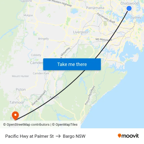 Pacific Hwy at Palmer St to Bargo NSW map
